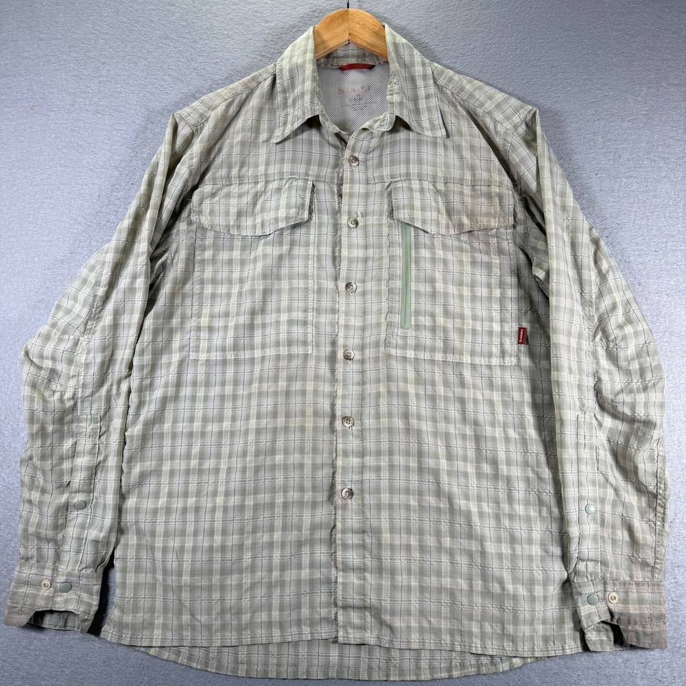 Simms Mens Plaid Long Sleeve Button‎ Down Fishing Shirt Pockets Outdoors
